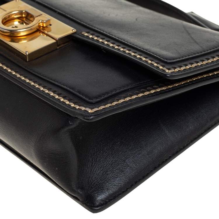 Pre Owned Salvatore Ferragamo Black Leather Gancini Crossbody Bag