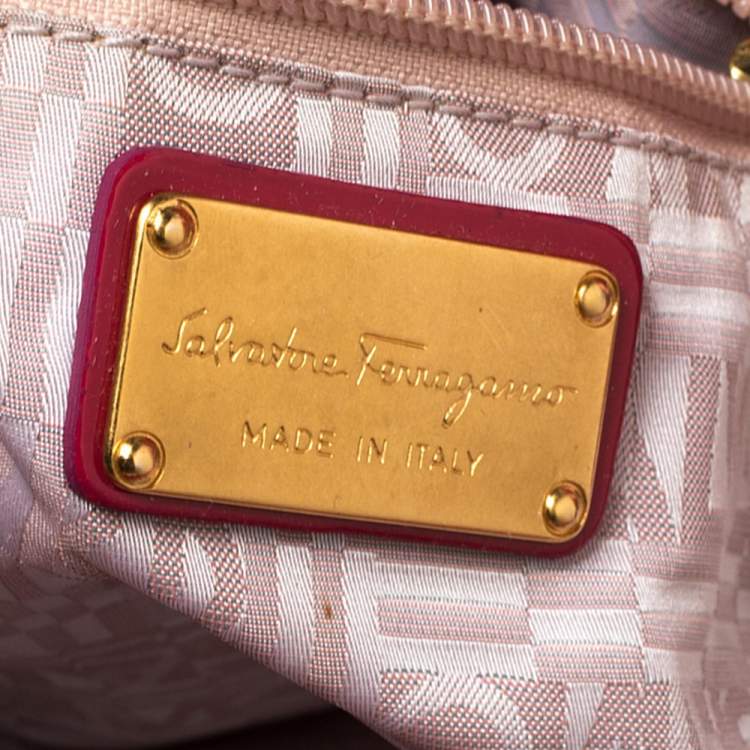 Pre Owned Salvatore Ferragamo Pink Patent Leather Braided Satchel