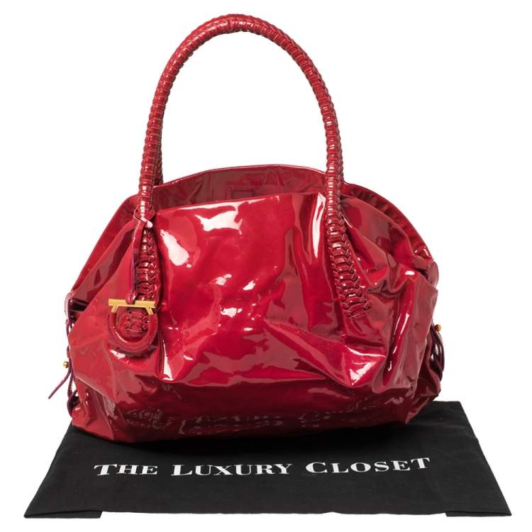 Pre Owned Salvatore Ferragamo Pink Patent Leather Braided Satchel