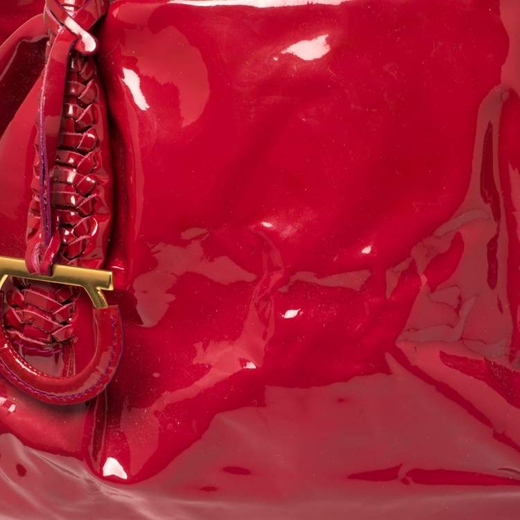 Pre Owned Salvatore Ferragamo Pink Patent Leather Braided Satchel