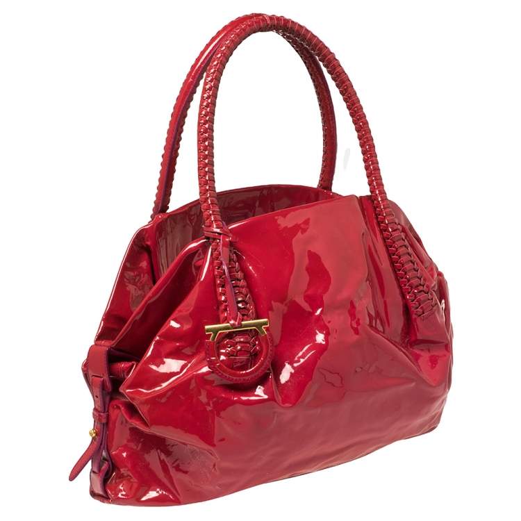 Pre Owned Salvatore Ferragamo Pink Patent Leather Braided Satchel