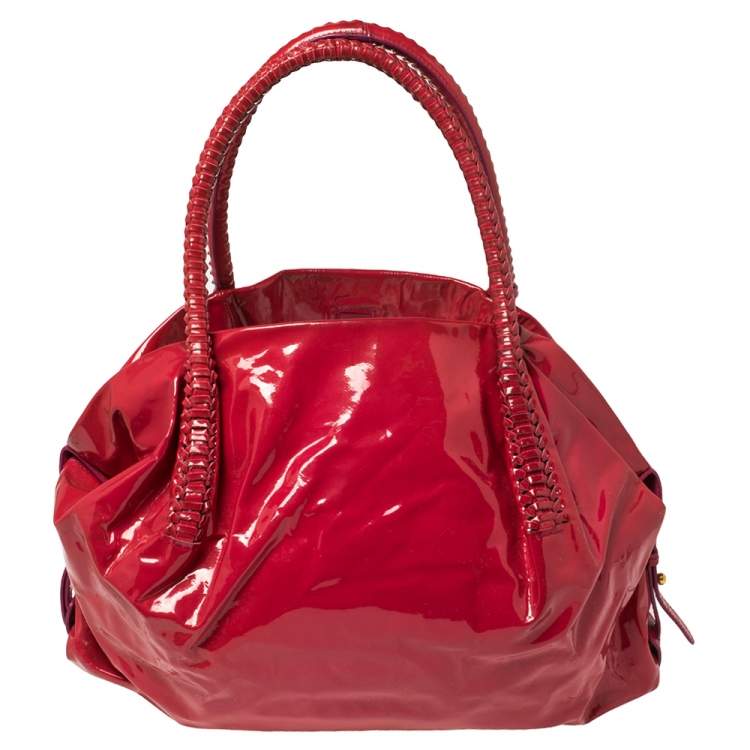 Pre Owned Salvatore Ferragamo Pink Patent Leather Braided Satchel