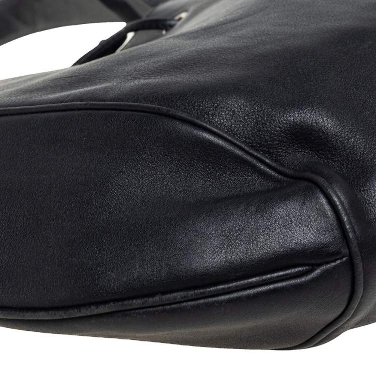 Pre Owned Salvatore Ferragamo Black Leather Drawstring Hobo