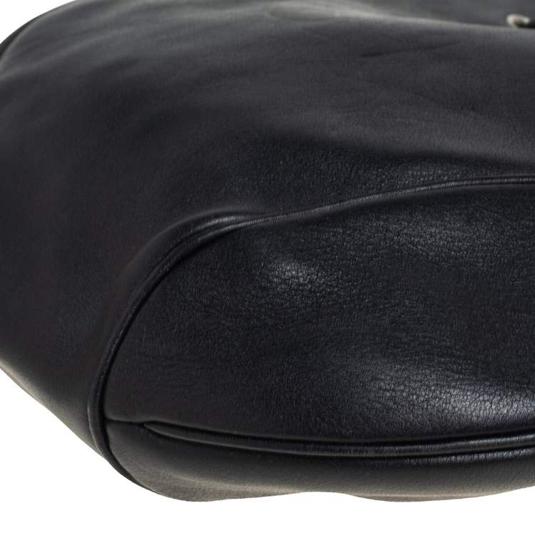 Pre Owned Salvatore Ferragamo Black Leather Drawstring Hobo