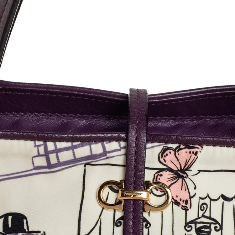 مملوكة مسبقًا Salvatore Ferragamo Multicolor Bice Scarf Printed Nylon and Leather Zip Tote