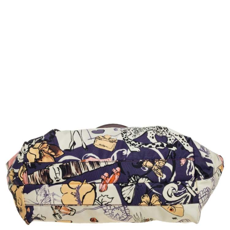 مملوكة مسبقًا Salvatore Ferragamo Multicolor Bice Scarf Printed Nylon and Leather Zip Tote