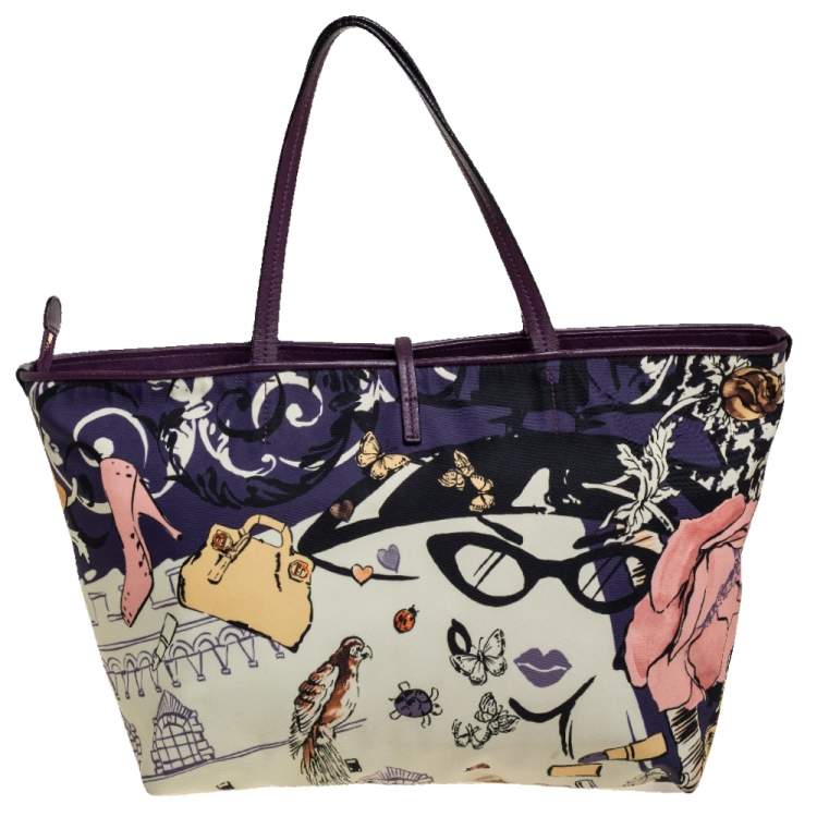 مملوكة مسبقًا Salvatore Ferragamo Multicolor Bice Scarf Printed Nylon and Leather Zip Tote