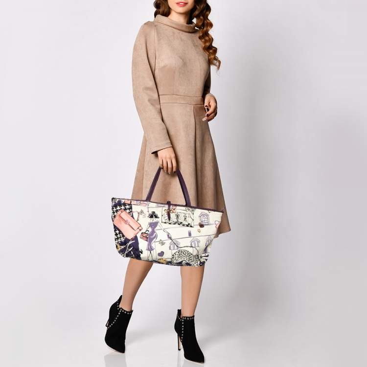 مملوكة مسبقًا Salvatore Ferragamo Multicolor Bice Scarf Printed Nylon and Leather Zip Tote