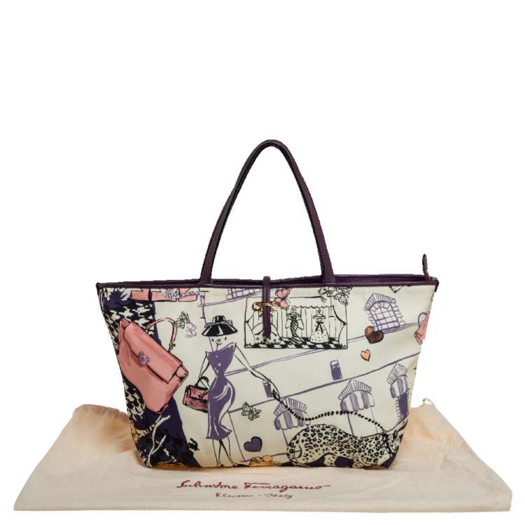 مملوكة مسبقًا Salvatore Ferragamo Multicolor Bice Scarf Printed Nylon and Leather Zip Tote