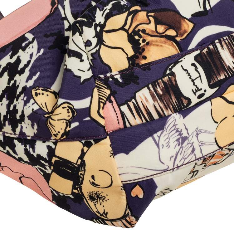 مملوكة مسبقًا Salvatore Ferragamo Multicolor Bice Scarf Printed Nylon and Leather Zip Tote