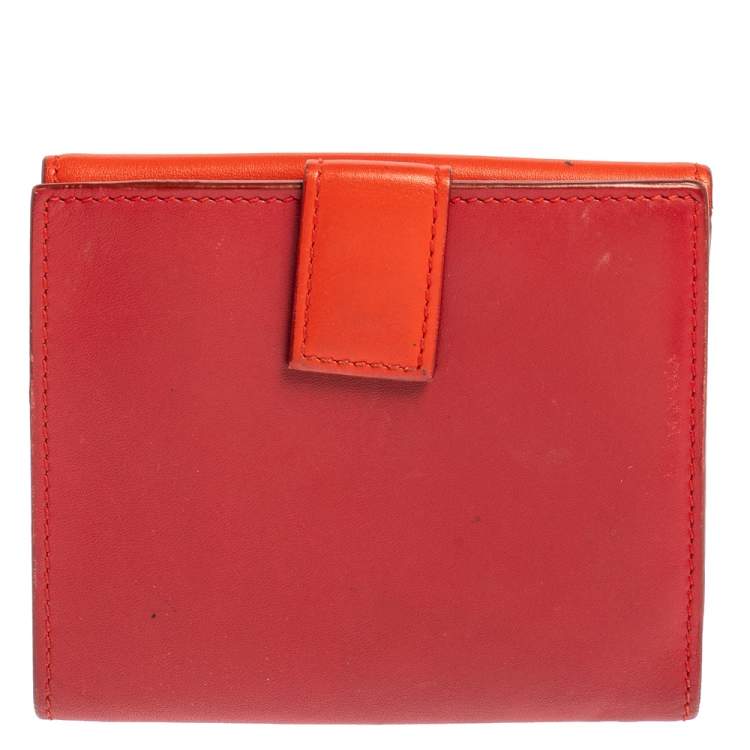 Pre Owned Salvatore Ferragamo Red/Orange Leather Gancini French Wallet