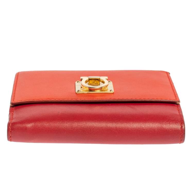 Pre Owned Salvatore Ferragamo Red/Orange Leather Gancini French Wallet