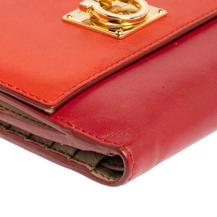 Pre Owned Salvatore Ferragamo Red/Orange Leather Gancini French Wallet