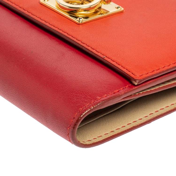 Pre Owned Salvatore Ferragamo Red/Orange Leather Gancini French Wallet