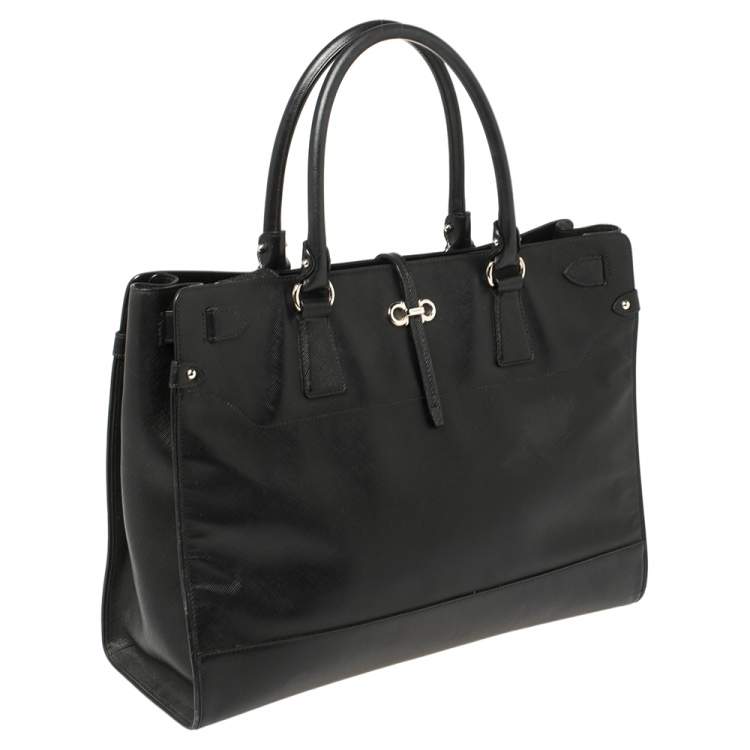 Pre Owned Salvatore Ferragamo Black Leather Large Briana Tote