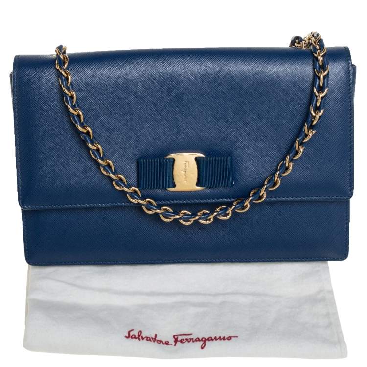 Pre Owned Salvatore Ferragamo Blue Leather Ginny Shoulder Bag