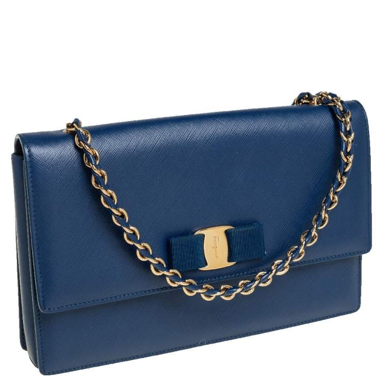 Pre Owned Salvatore Ferragamo Blue Leather Ginny Shoulder Bag
