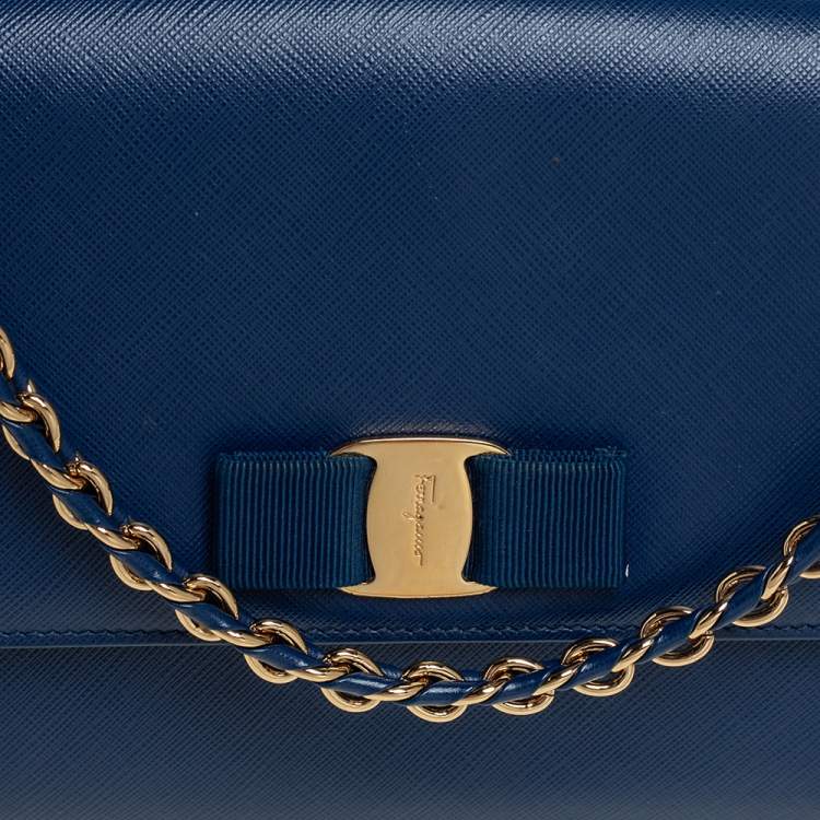 Pre Owned Salvatore Ferragamo Blue Leather Ginny Shoulder Bag