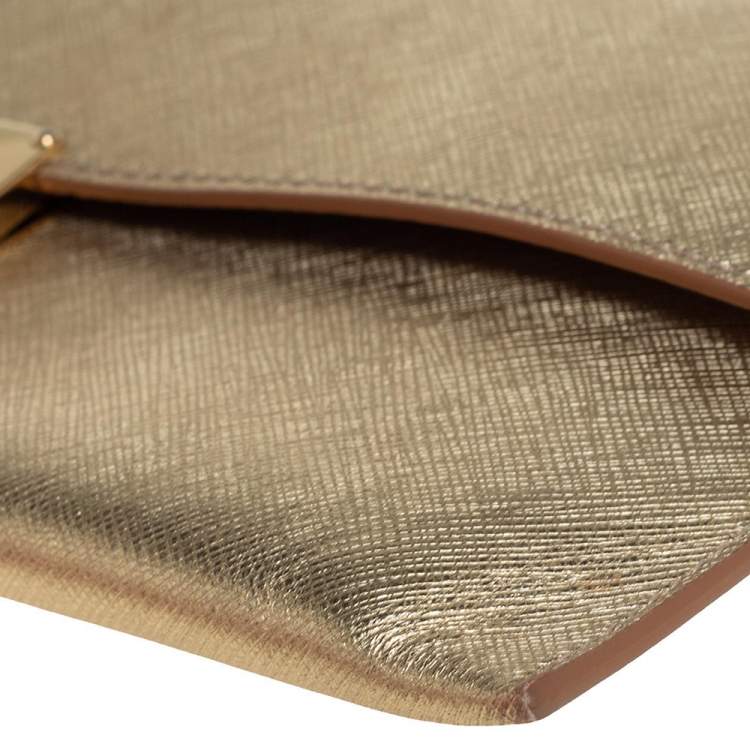 Pre Owned Salvatore Ferragamo Metallic Gold Leather Afef Gancio Clutch