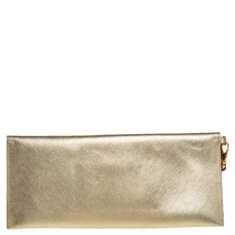 Pre Owned Salvatore Ferragamo Metallic Gold Leather Afef Gancio Clutch