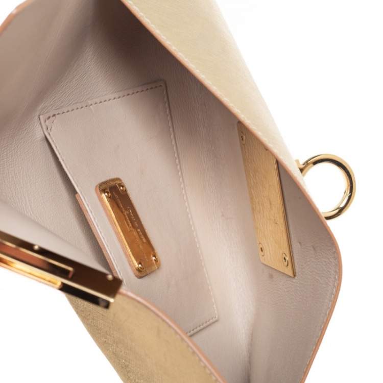 Pre Owned Salvatore Ferragamo Metallic Gold Leather Afef Gancio Clutch