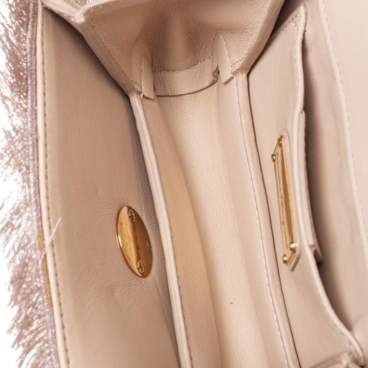 Pre Owned Salvatore Ferragamo Beige Suede and Fabric Ginny Fringed Crossbody Bag