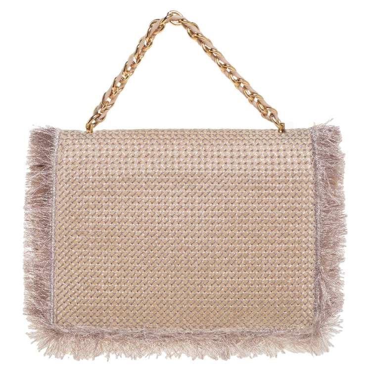 Pre Owned Salvatore Ferragamo Beige Suede and Fabric Ginny Fringed Crossbody Bag
