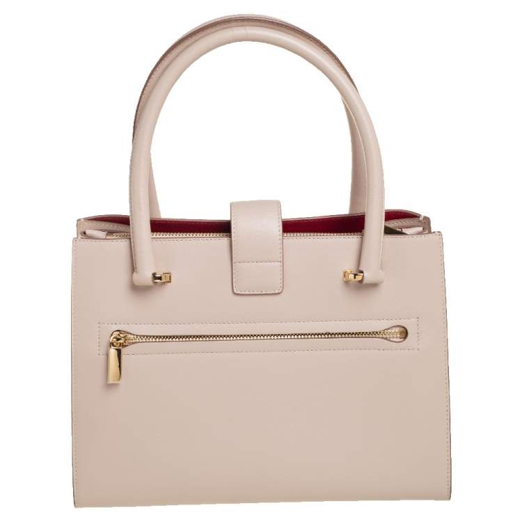 Pre Owned Salvatore Ferragamo Beige Leather Gancini Lock Tote