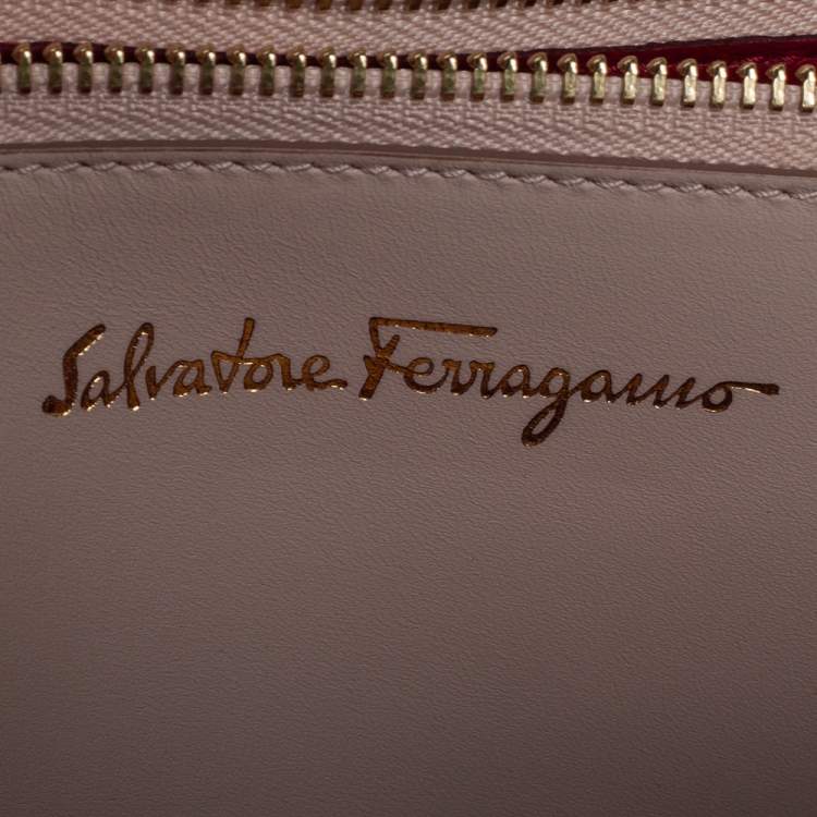 Pre Owned Salvatore Ferragamo Beige Leather Gancini Lock Tote