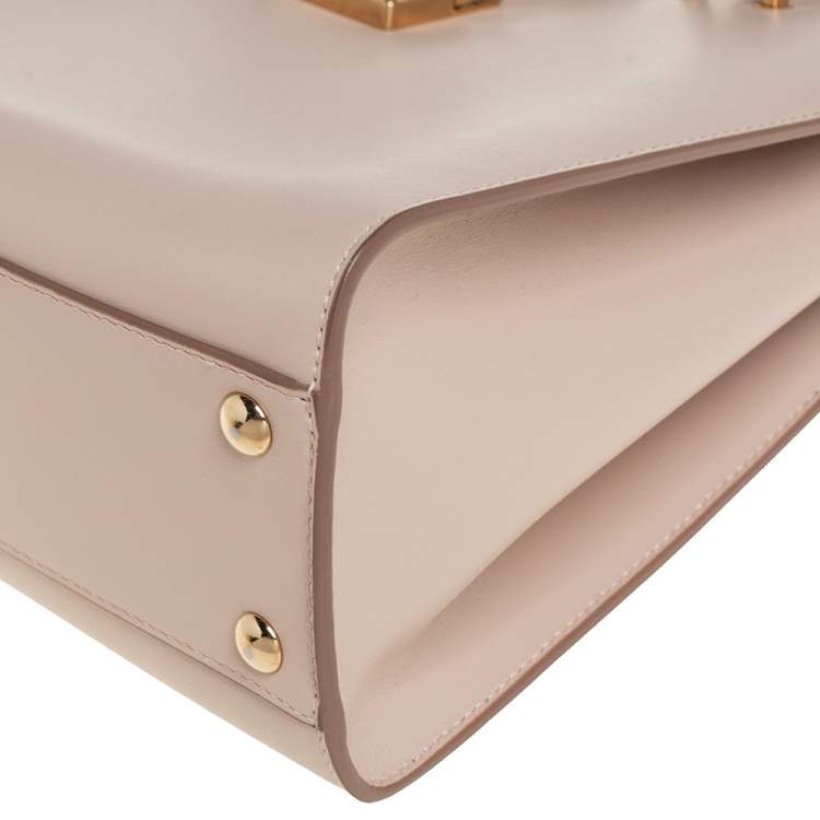 Pre Owned Salvatore Ferragamo Beige Leather Gancini Lock Tote