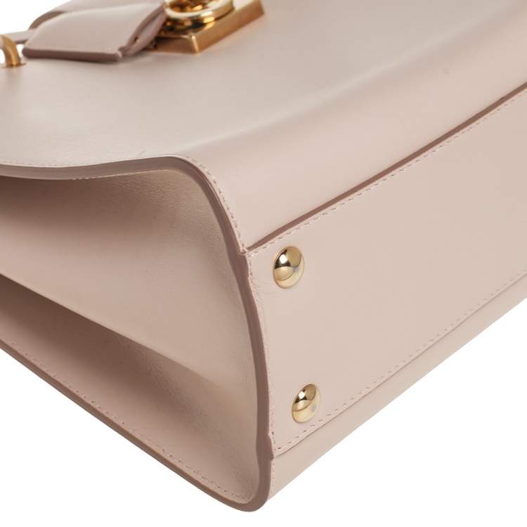 Pre Owned Salvatore Ferragamo Beige Leather Gancini Lock Tote
