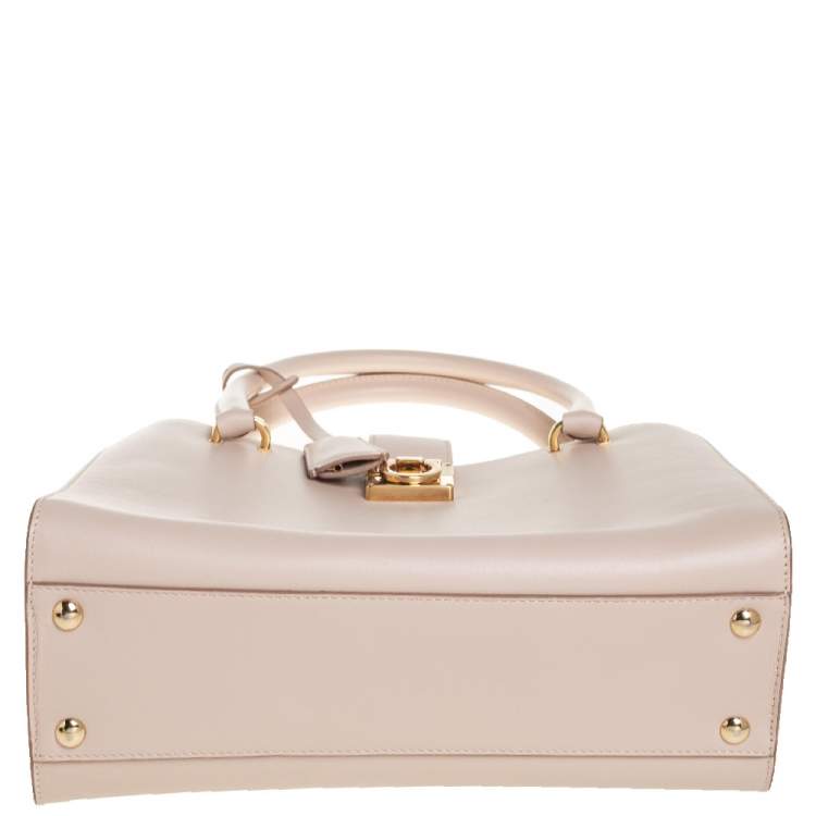 Pre Owned Salvatore Ferragamo Beige Leather Gancini Lock Tote