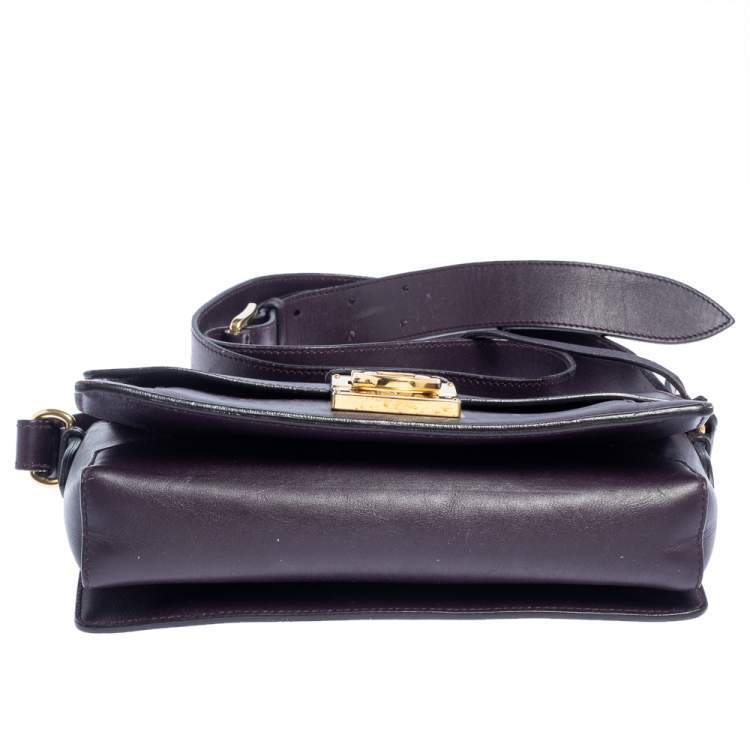 Pre Owned Salvatore Ferragamo Dark Plum Leather Gancio Flap Crossbody Bag