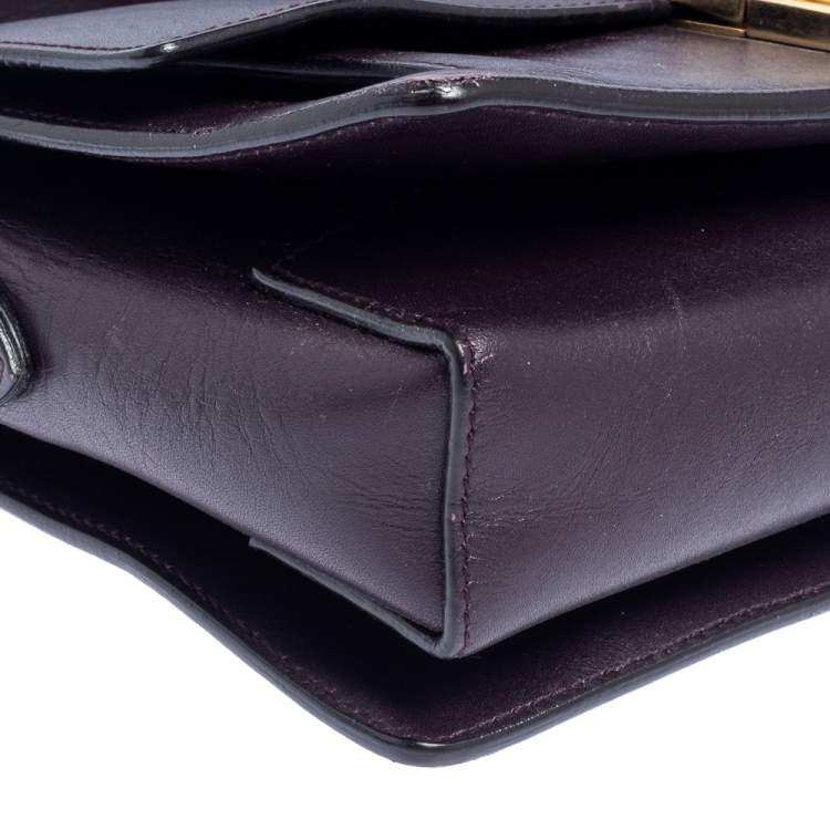Pre Owned Salvatore Ferragamo Dark Plum Leather Gancio Flap Crossbody Bag