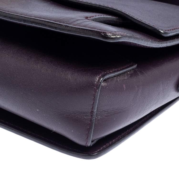 Pre Owned Salvatore Ferragamo Dark Plum Leather Gancio Flap Crossbody Bag
