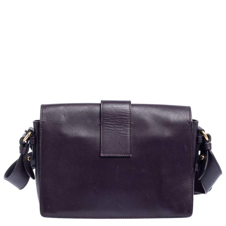 Pre Owned Salvatore Ferragamo Dark Plum Leather Gancio Flap Crossbody Bag