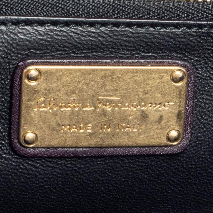 Pre Owned Salvatore Ferragamo Dark Plum Leather Gancio Flap Crossbody Bag