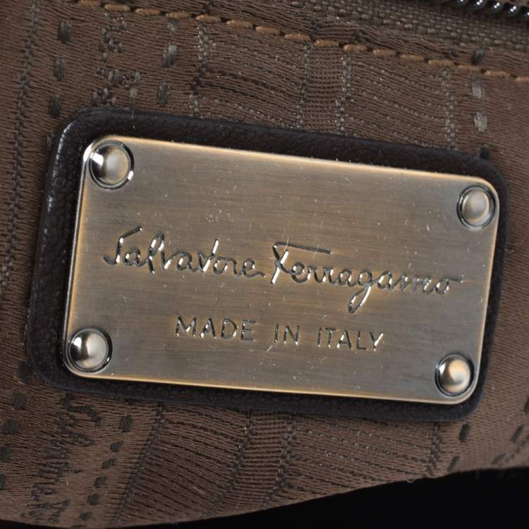 Pre Owned Salvatore Ferragamo Dark Brown Pebbled Leather Pleated Satchel