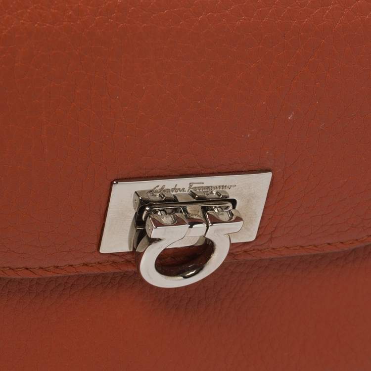 Pre Owned Salvatore Ferragamo Orange Leather Wallet