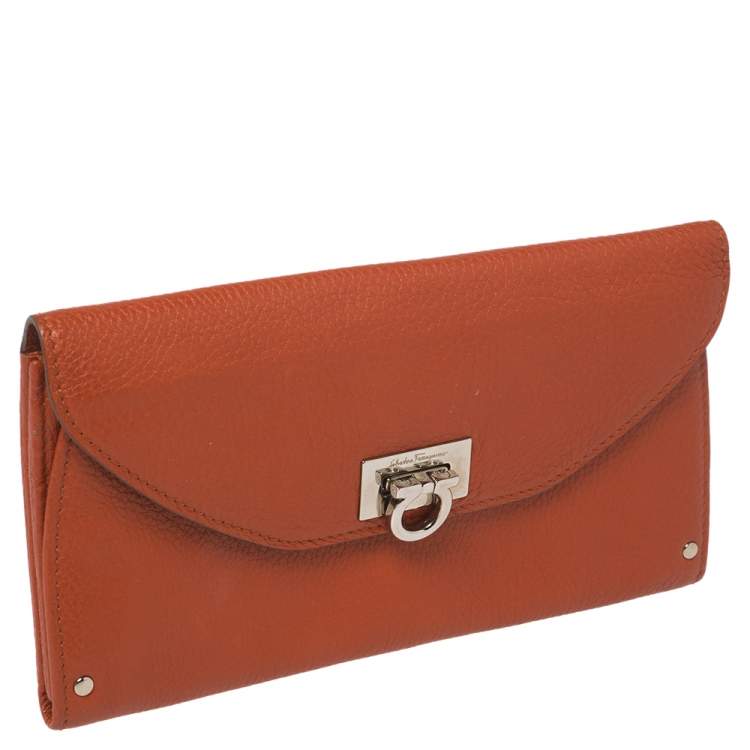 Pre Owned Salvatore Ferragamo Orange Leather Wallet