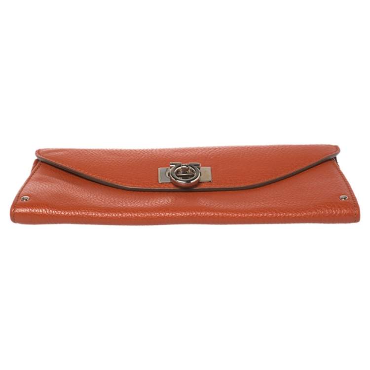 Pre Owned Salvatore Ferragamo Orange Leather Wallet