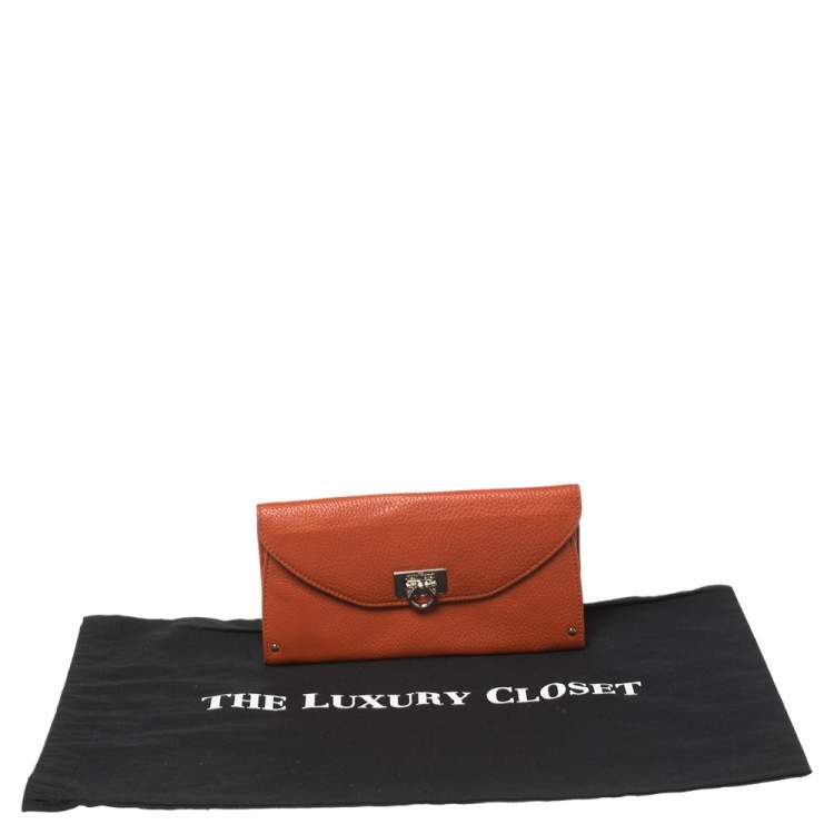 Pre Owned Salvatore Ferragamo Orange Leather Wallet