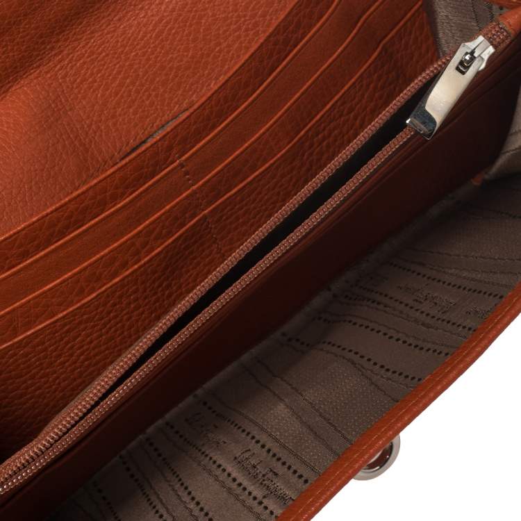 Pre Owned Salvatore Ferragamo Orange Leather Wallet