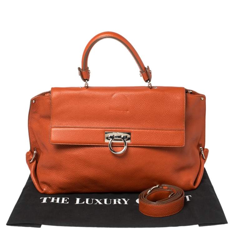 Pre Owned Salvatore Ferragamo Burnt Orange Leather Sofia Top Handle Bag