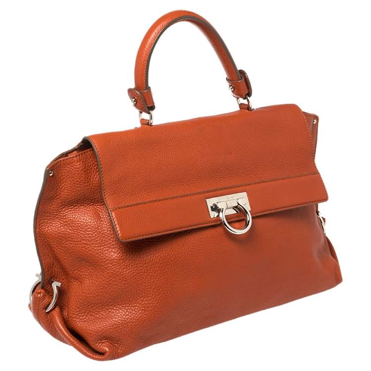 Pre Owned Salvatore Ferragamo Burnt Orange Leather Sofia Top Handle Bag