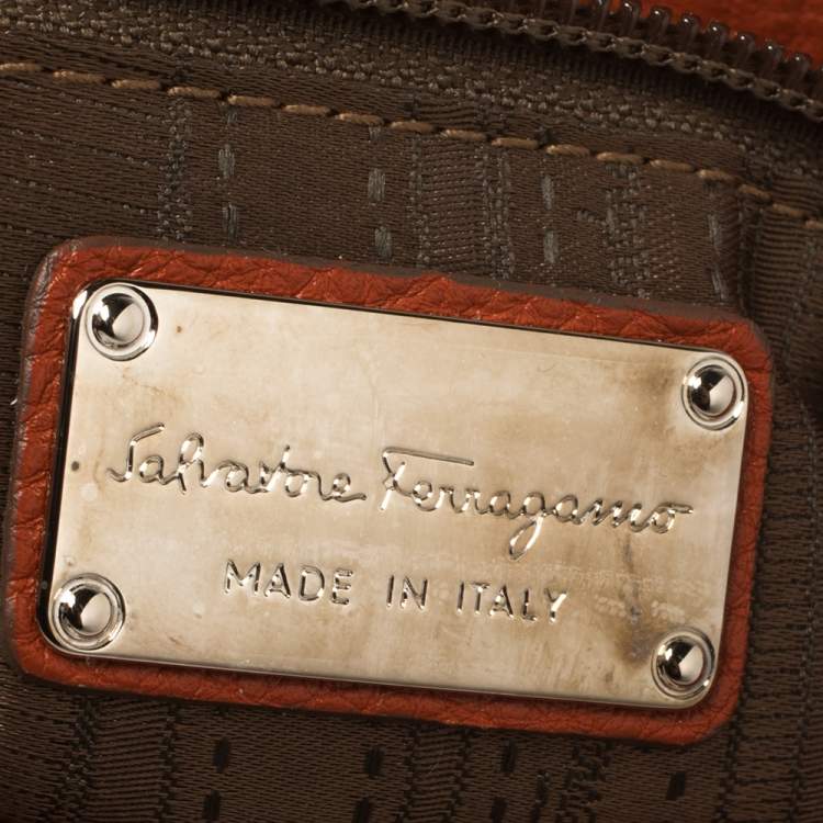 Pre Owned Salvatore Ferragamo Burnt Orange Leather Sofia Top Handle Bag
