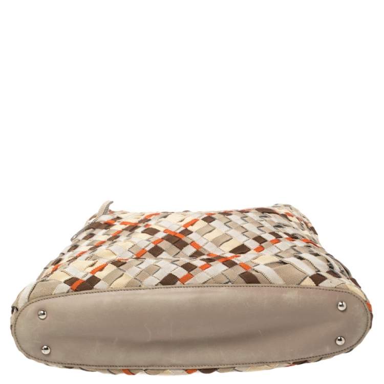 Pre Owned Salvatore Ferragamo Multicolor Woven Fabric and Leather Grosgrain Ribbon Tote