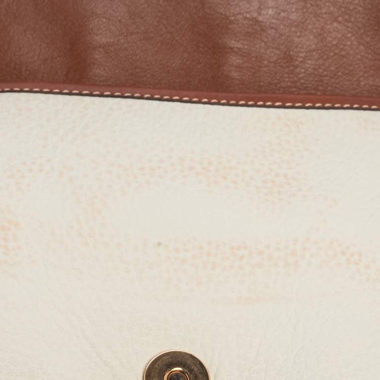 Pre Owned Salvatore Ferragamo White/Brown Leather Gancio Flap Shoulder Bag