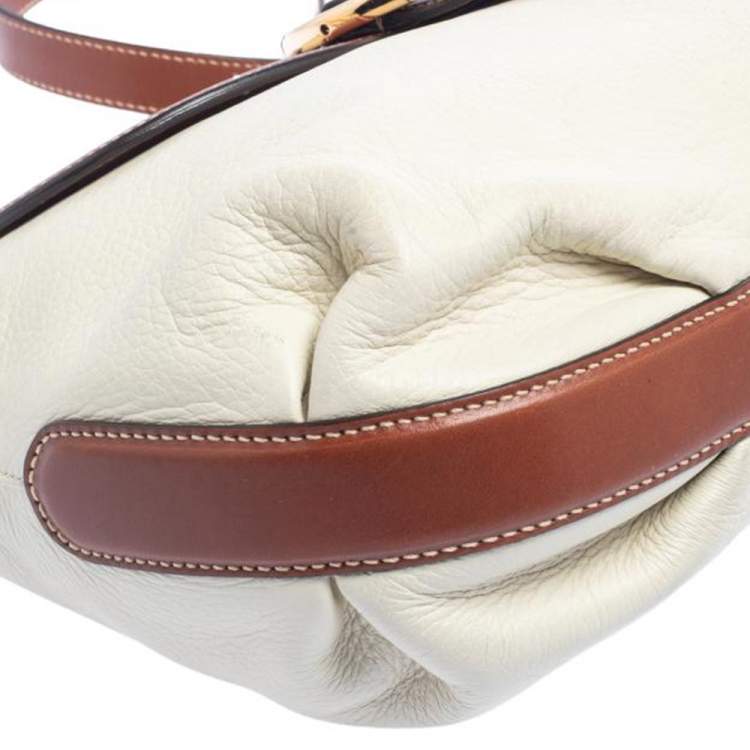 Pre Owned Salvatore Ferragamo White/Brown Leather Gancio Flap Shoulder Bag
