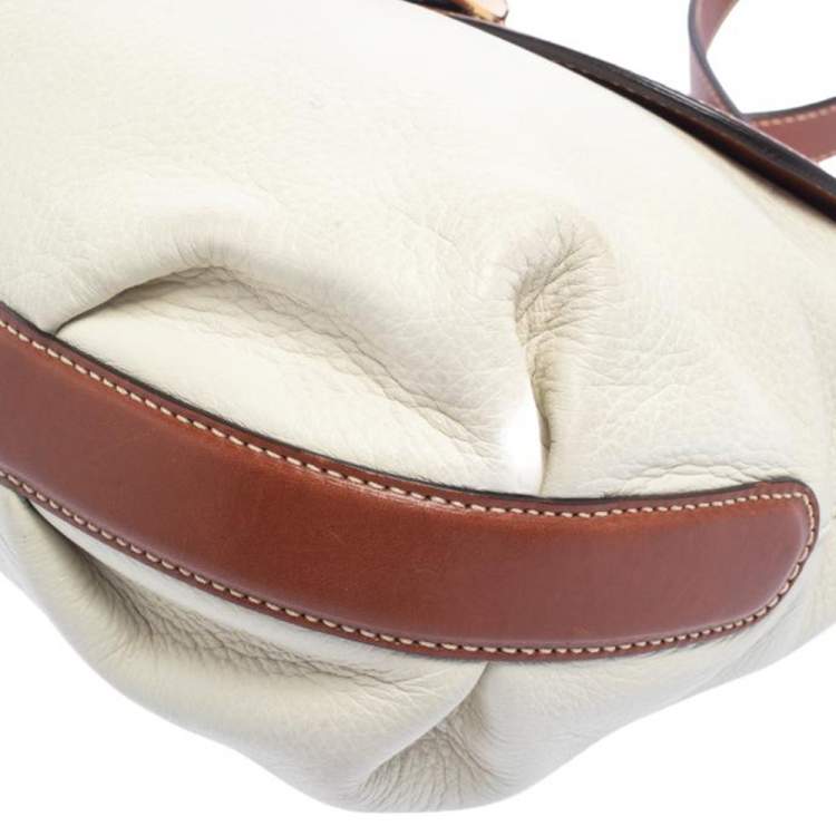 Pre Owned Salvatore Ferragamo White/Brown Leather Gancio Flap Shoulder Bag